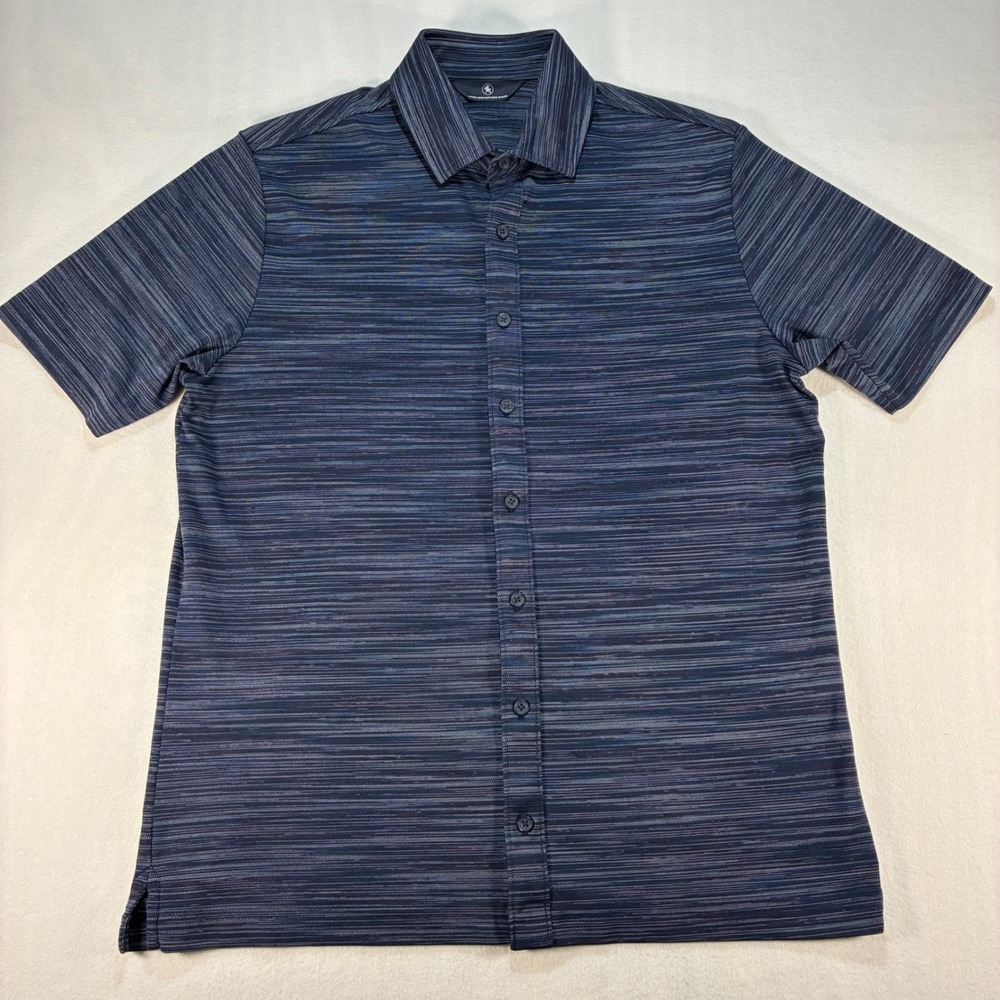 Hart Schaffner Marx Men Navy Space Dye Pima Cotton Blend Short Sleeve Shirt M